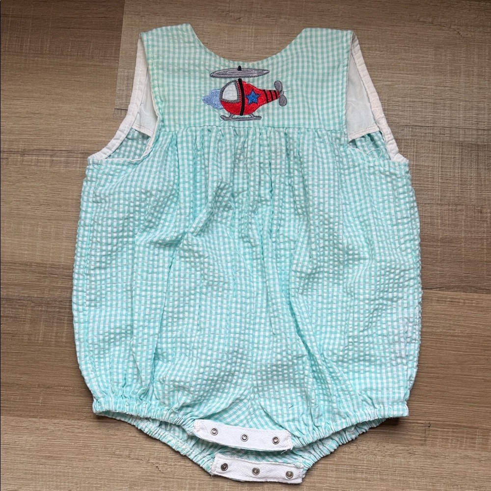 Aqua and Red Kids Bodysuit with Embroidery Helicopter Design